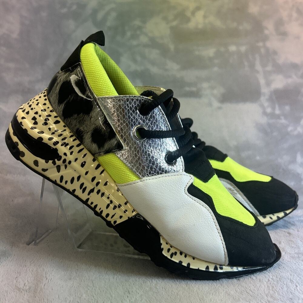 Steve Madden Cliff Leopard Wedge Platform Sneakers 8.5 Black Green Animal Print